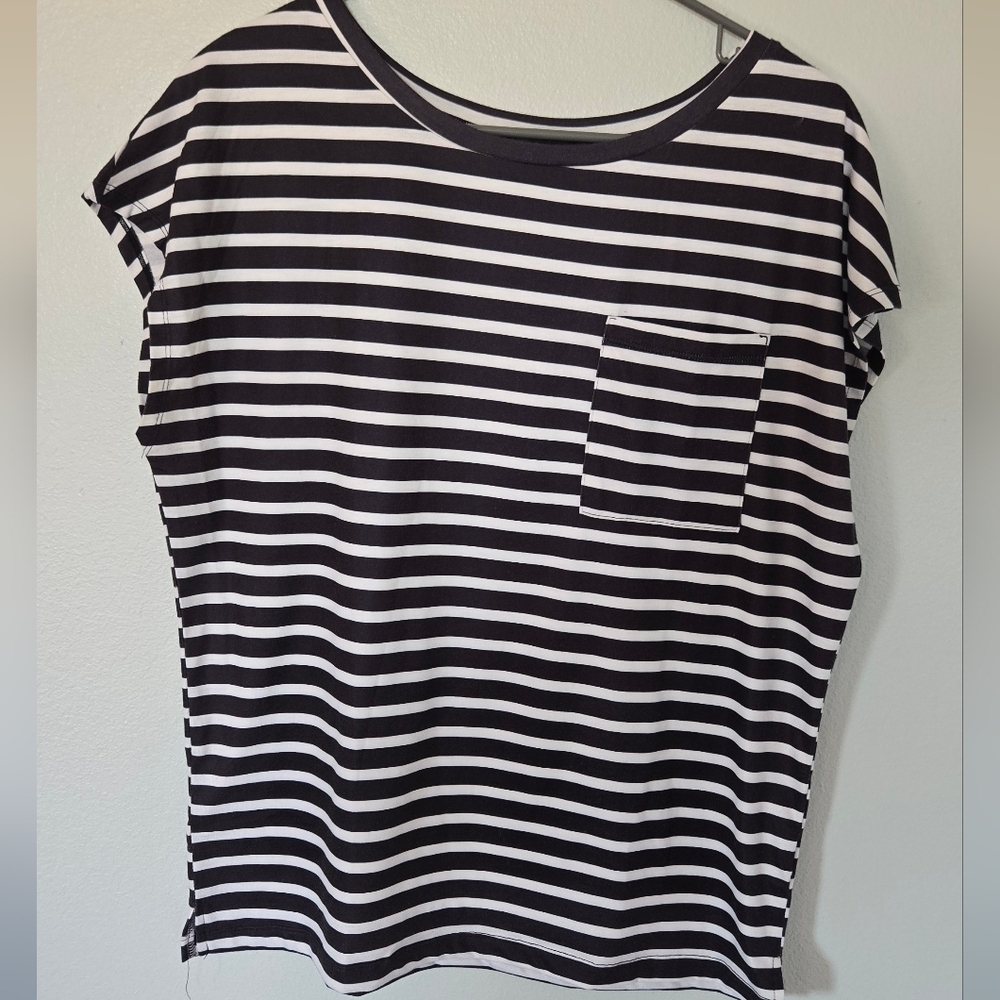 Mirol | Black and White Striped Top Size Medium